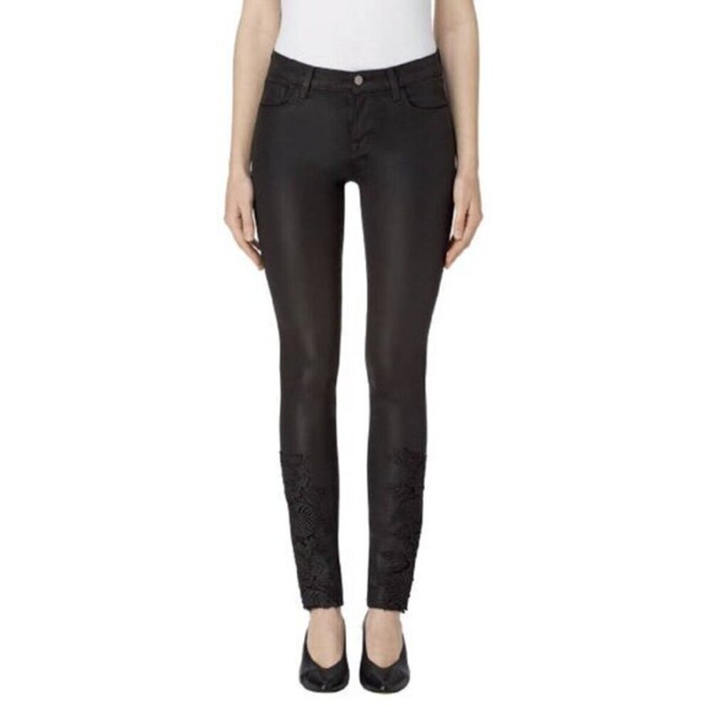 J Brand Black Coated Jeans Lace Ankle Photo Ready Skinny SZ 24 NWT $278